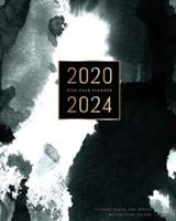 2020-2024 Five Year Planner-Elegant Black and White Watercolor Splash